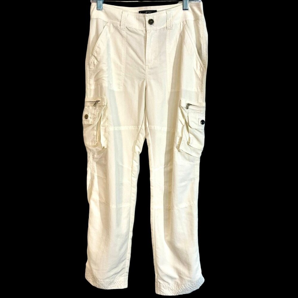 Ralph Lauren Winter White Sporty Nylon Pants with Oversized Pockets, Size 2